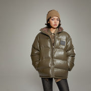 Leather Loose Fit Short Padded Jacket