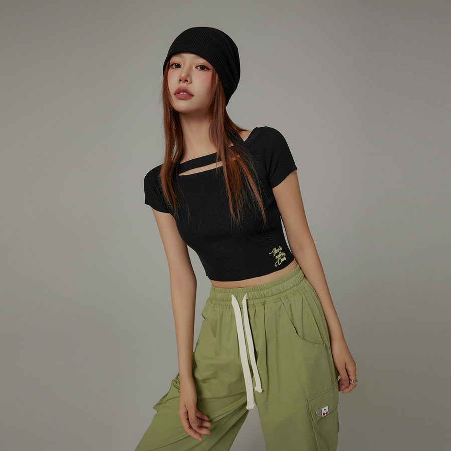 CHUU Halter Neck Banding Basic Short Sleeve Knit Crop Top