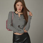 Striped Wrapped Cropped T-Shirt