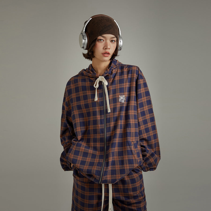 CHUU Check Hooded Zip-Up