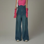 Ultra High Waist Pintuck Wide Denim Jeans