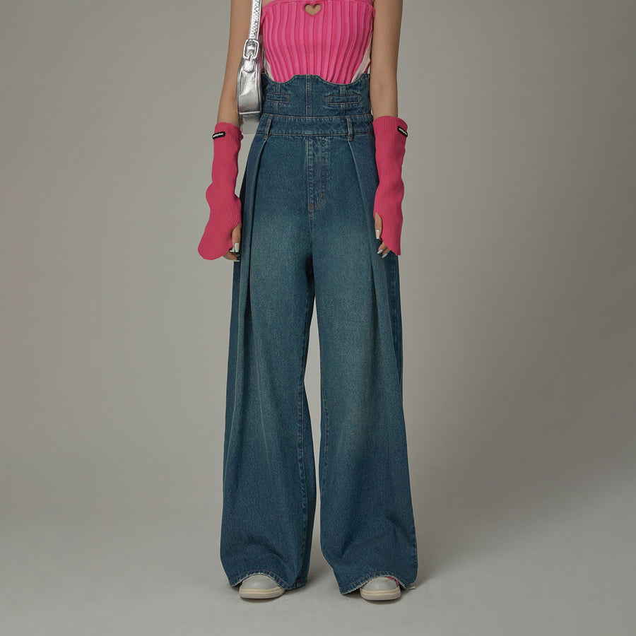 CHUU Ultra High Waist Pintuck Wide Denim Jeans