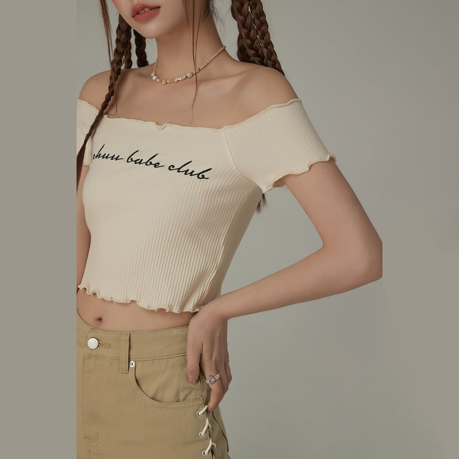 CHUU Chuu Babe Club Ruffled Off-The-Shoulder T-Shirt