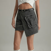 Asymmetrical Pockets Denim Mini Skirt