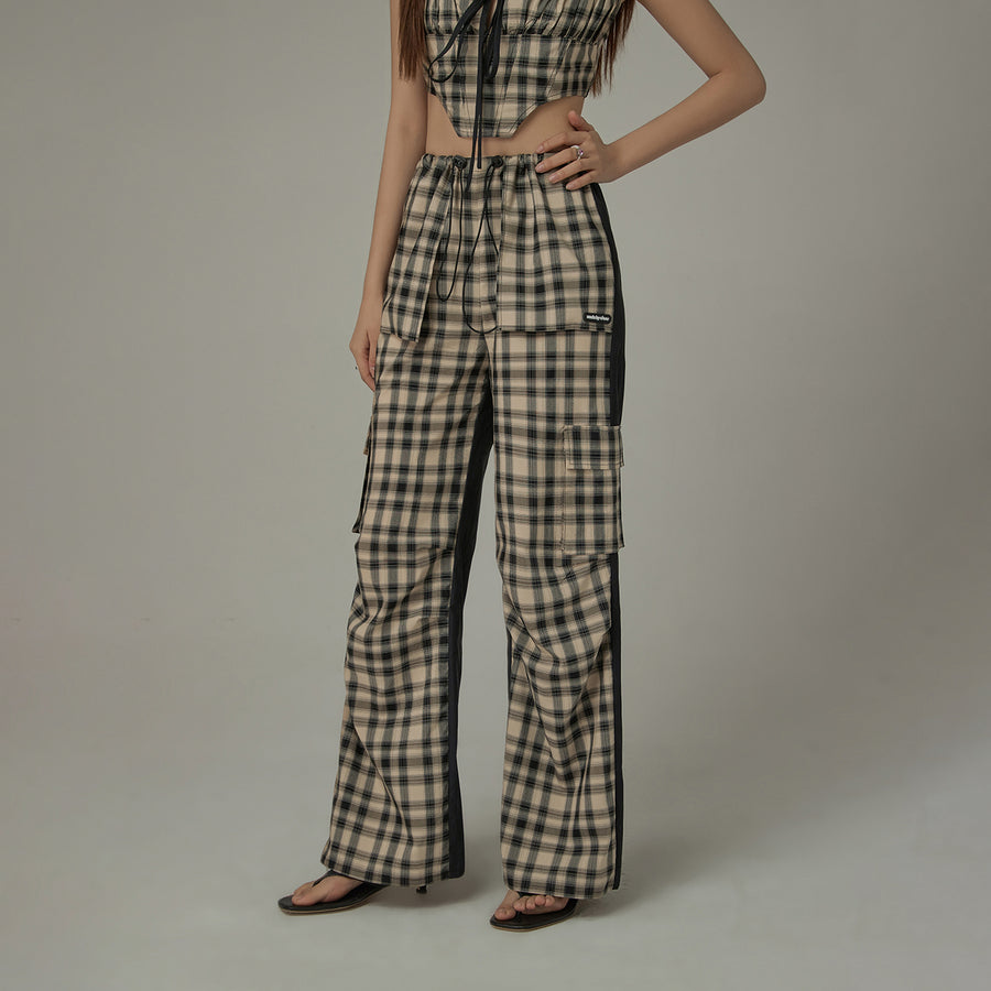 CHUU Checked Cargo Contrasting Color Casual Pants