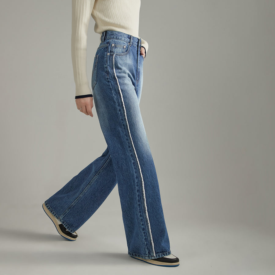 CHUU Fringed Lined Wide Denim Jeans