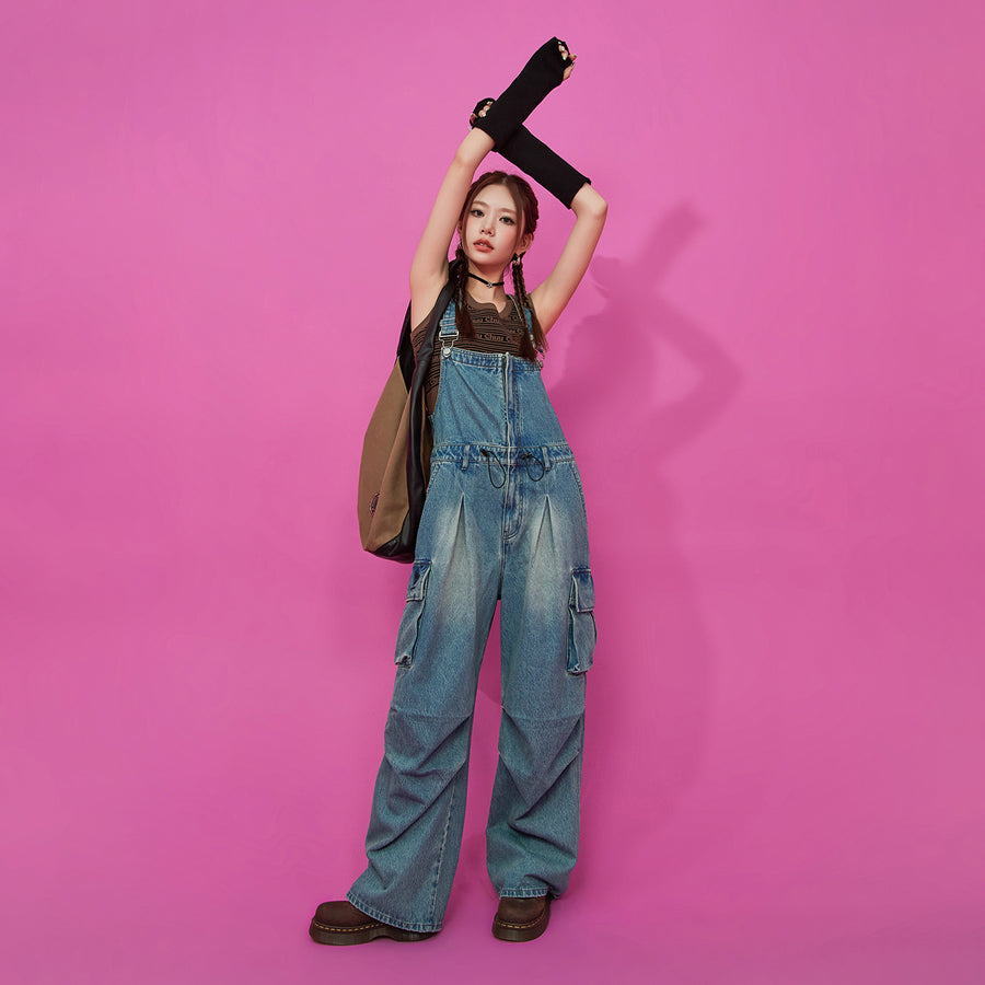 CHUU Big Pocket Denim Overalls