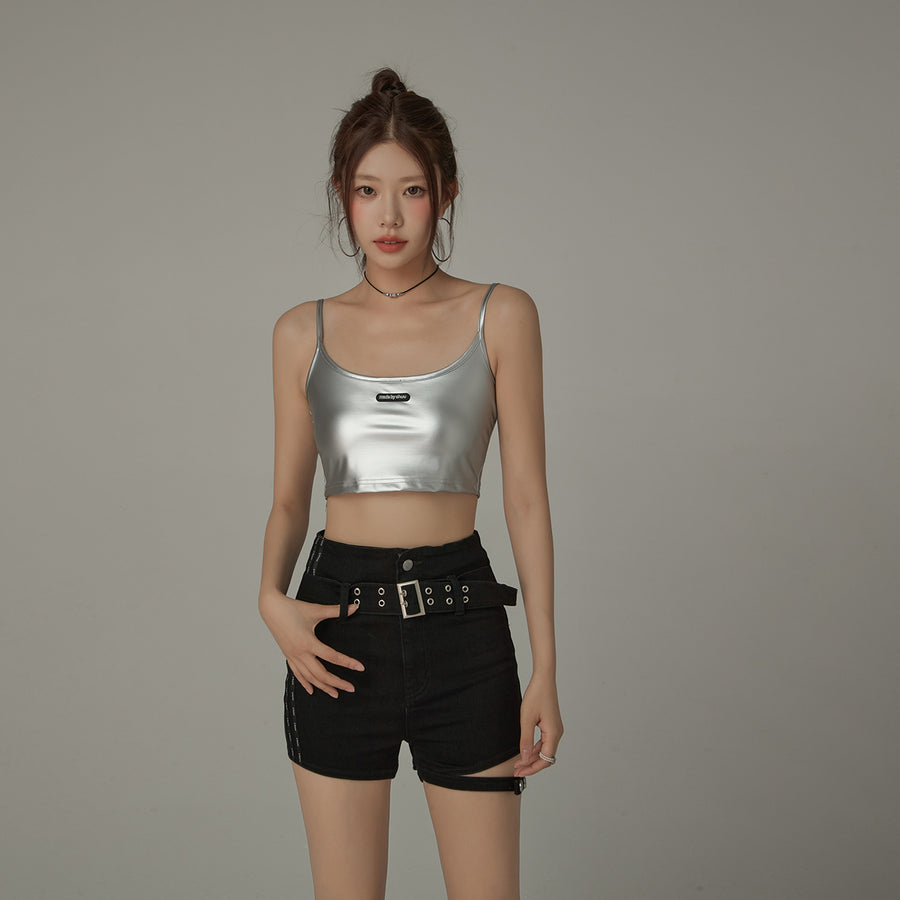 CHUU Hot Girl Sleeveless Slim Shiny Crop Top