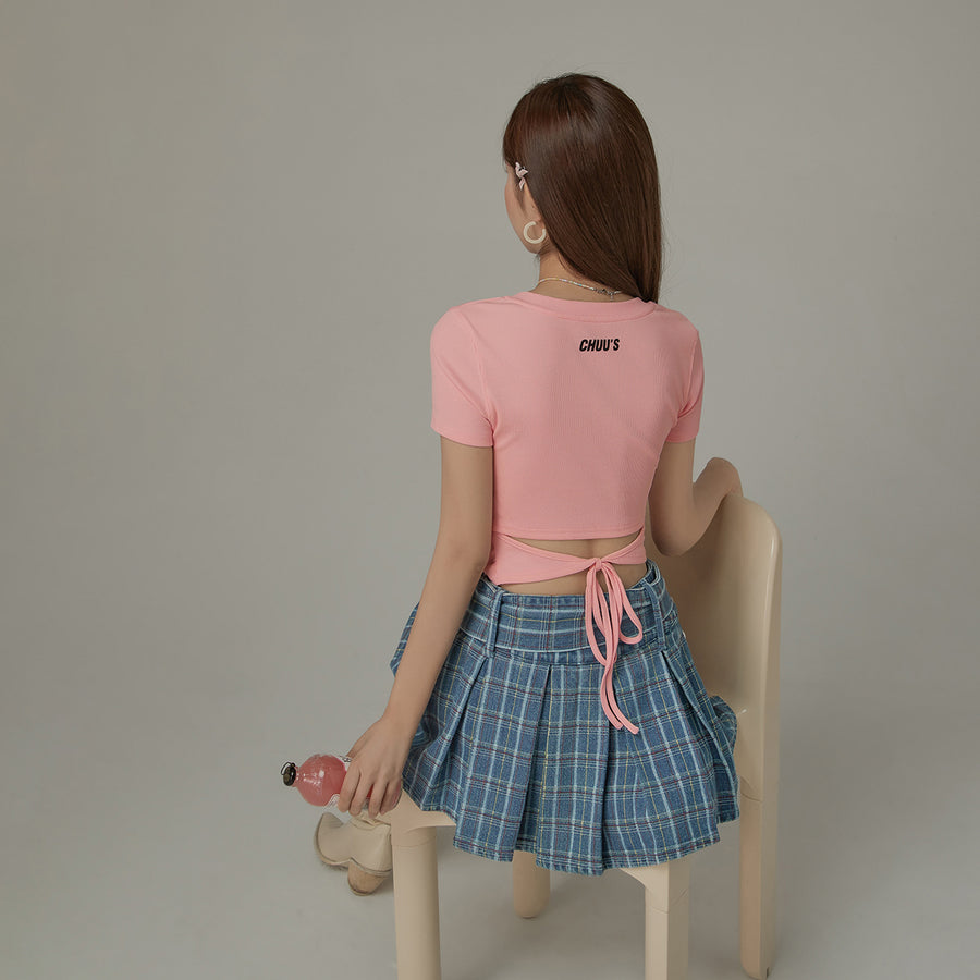 CHUU Back Ribbon V-Neck T-Shirt