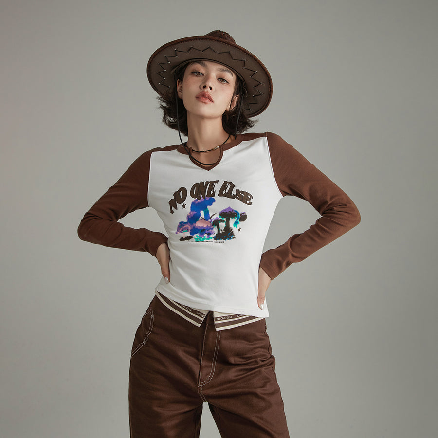 CHUU V Slit Color Combination T-Shirt