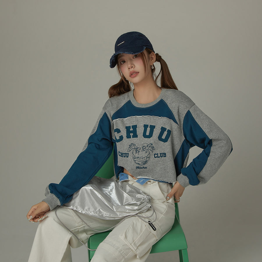 CHUU Cropped Logo Color Loosefit Sweatshirt