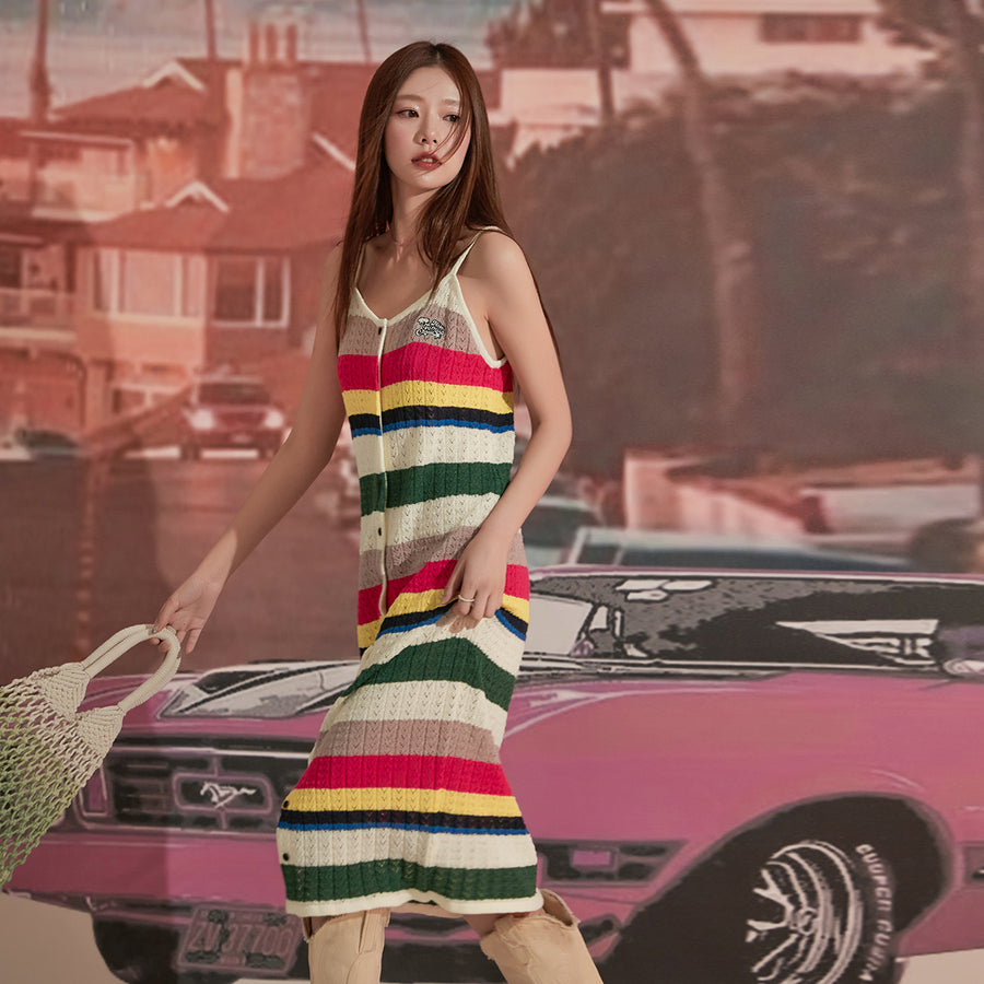 CHUU Striped Bustier Button Sleeveless Knit Dress