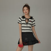 Stripe Ribbon Keyhole Knit Top