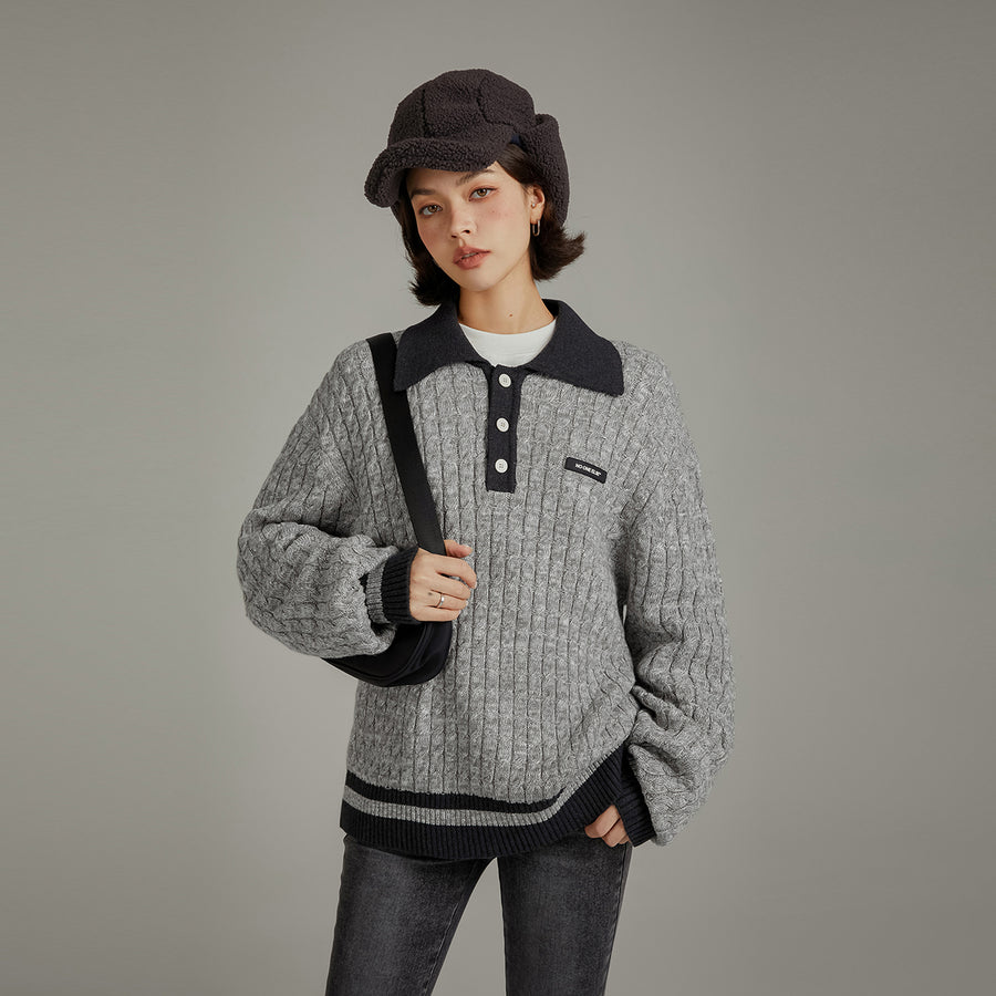 CHUU Polo Neck Twist Knit Sweater