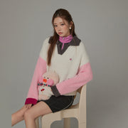 Multi Color Fluffy Half-Zip Knit Sweatshirt