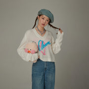 Logo Heart V-Neck Knit Sweater