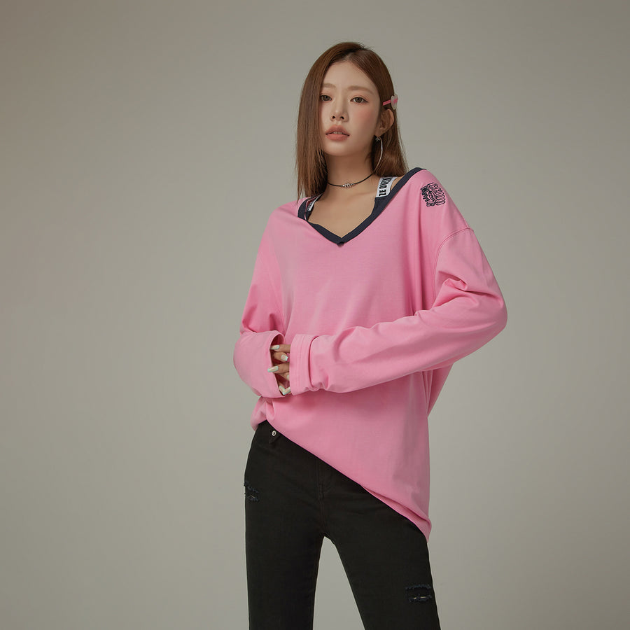 CHUU Color V Neck Loose Fit Long Sleeve Basic T-Shirt