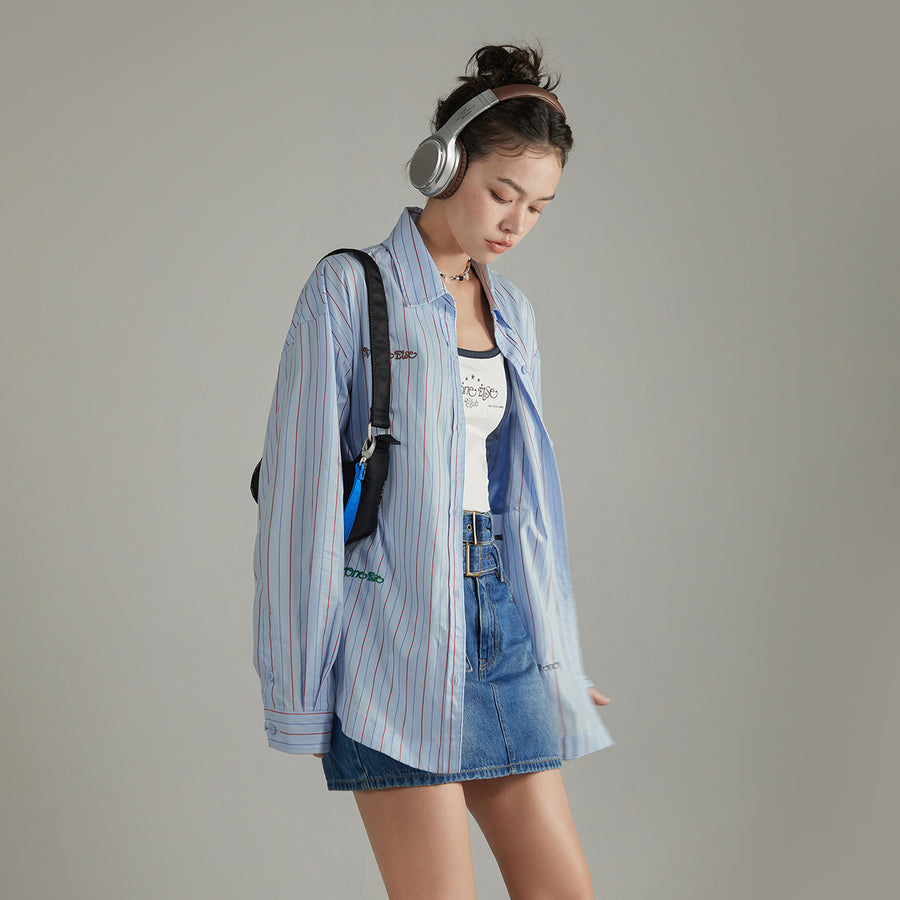 CHUU Embroidered Striped Basic Shirt