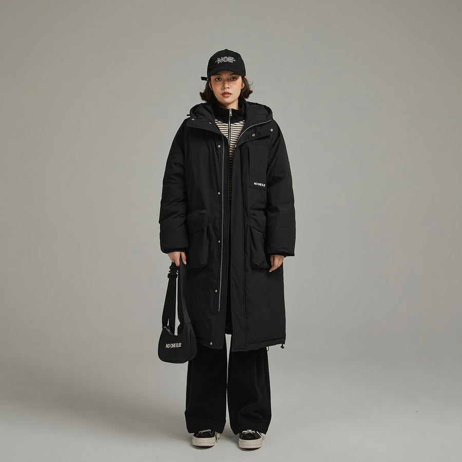 CHUU Hooded Logo Pocket Long Padded Coat