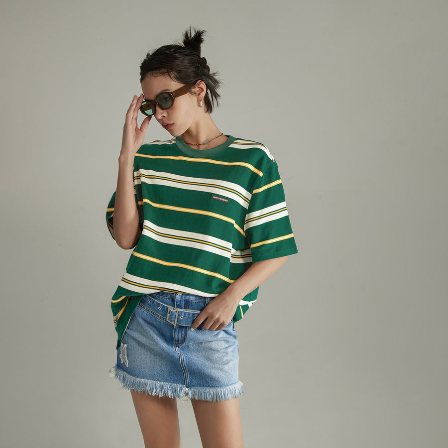 CHUU Multi-Color Striped Loose-Fit Short Sleeve T-Shirt