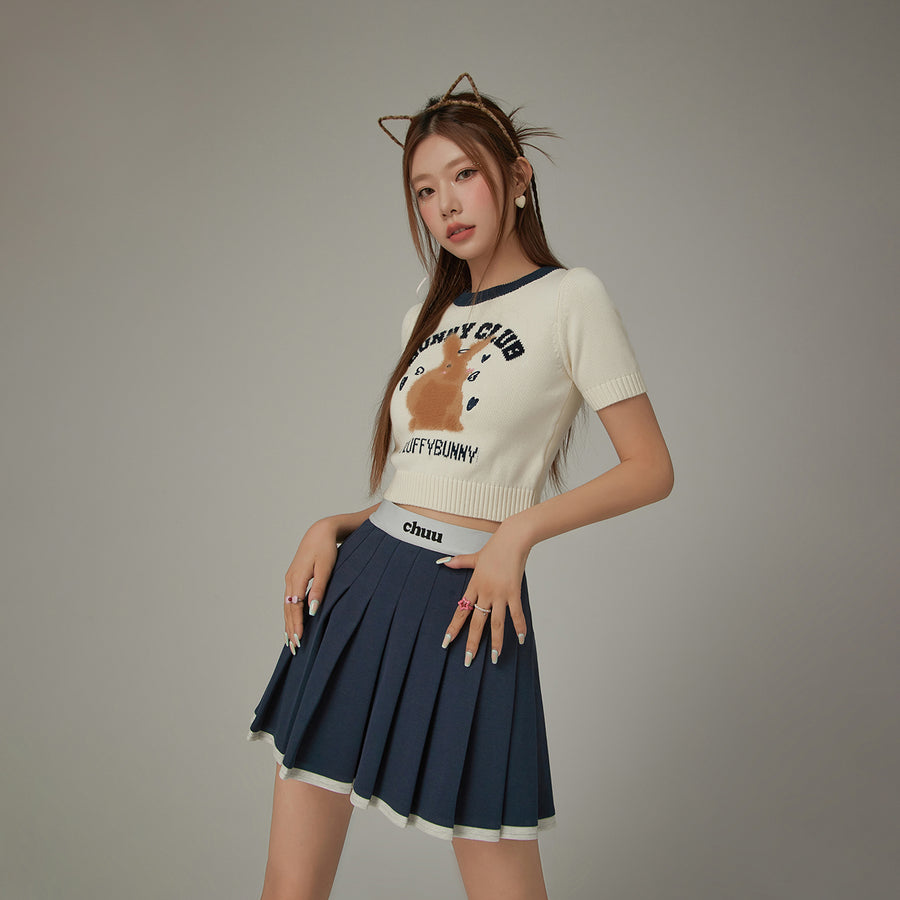 CHUU Bunny Club Character Crop Knit Sweater