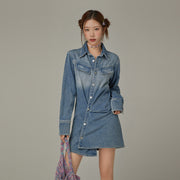 Unbalanced Denim Long Sleeve Dress