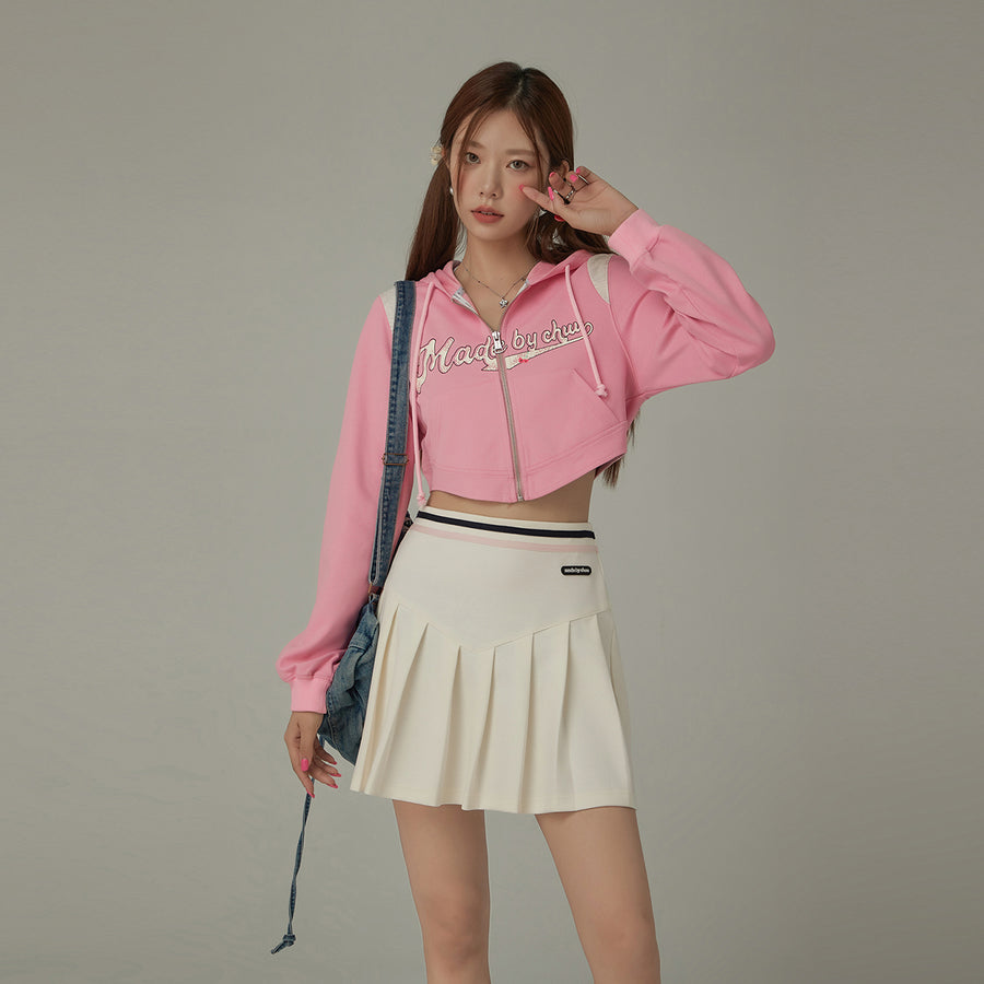 CHUU Lettering Cropped Sporty Zip-Up Hoodie