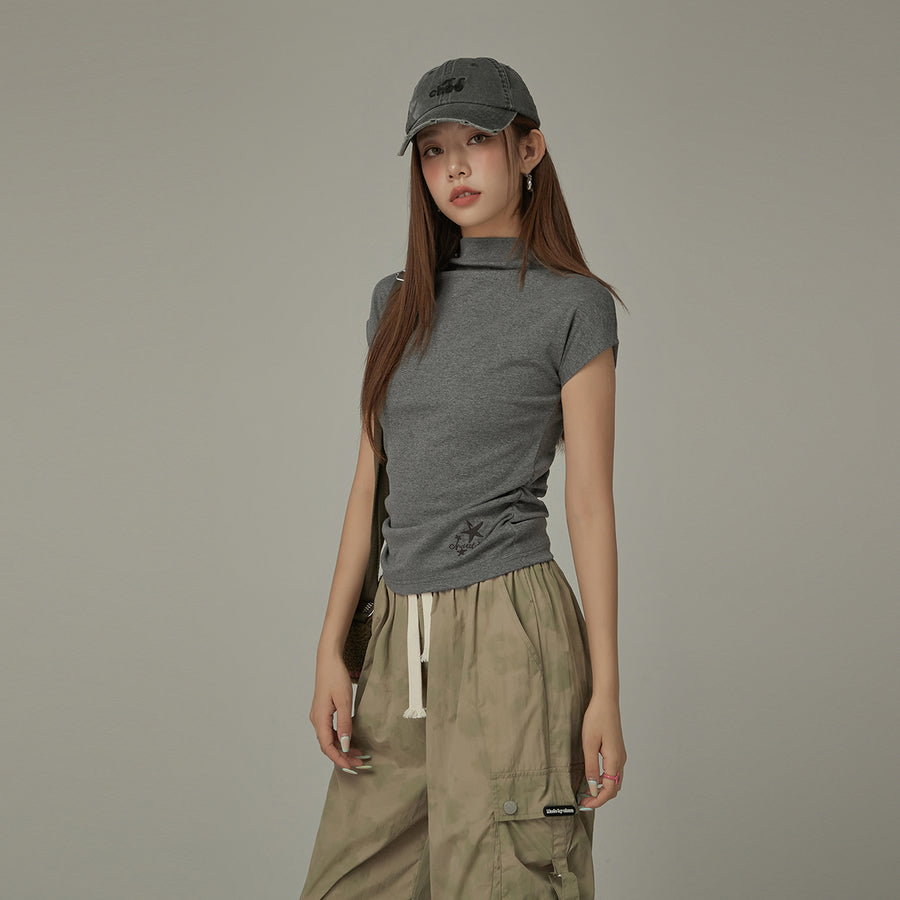 CHUU High Neck Shirring Sleeveless Top