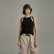 Shoulder Slits Logo Basic Slim Top