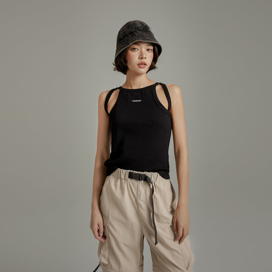 CHUU Shoulder Slits Logo Basic Slim Top