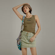 U-Neck Side Shirring String Sleeveless Top