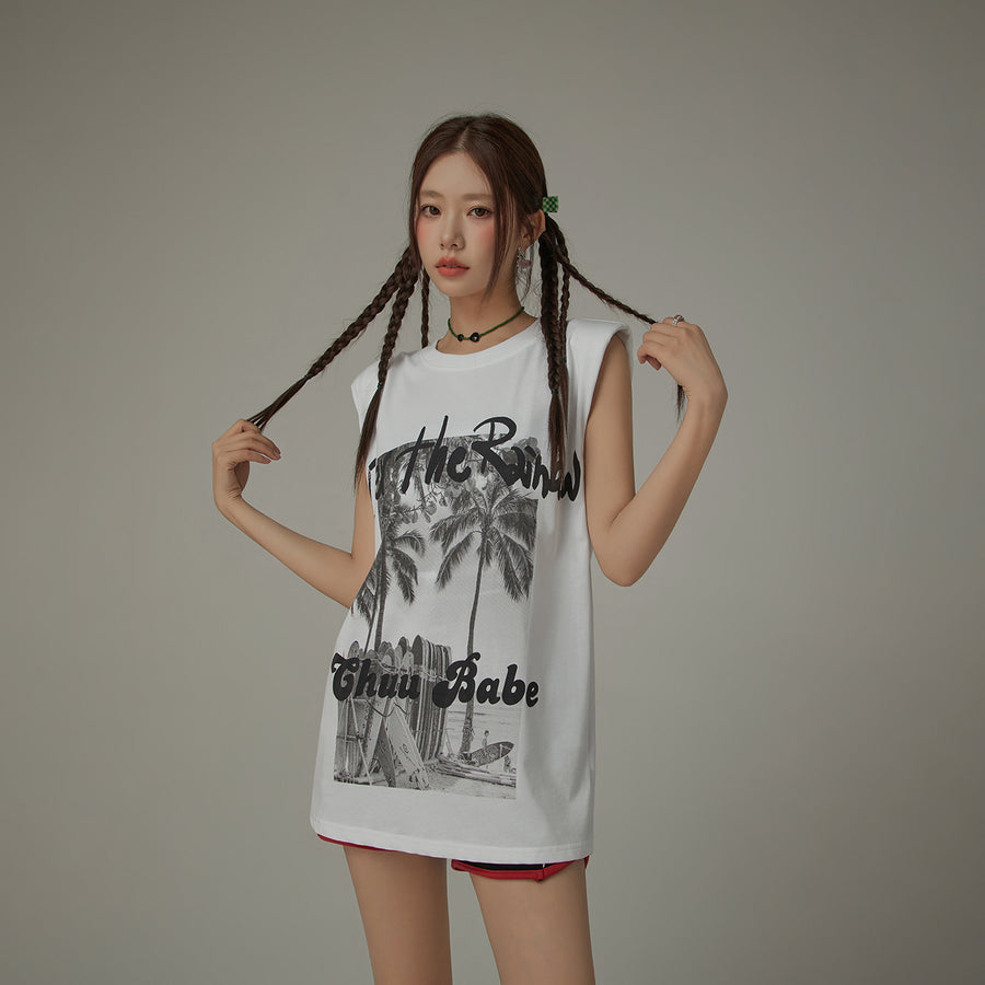 CHUU Over The Rainbow Printed Boxy Sleeveless Mid Length T-Shirt