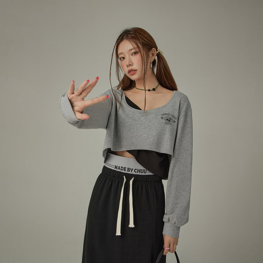 CHUU Color Matching Asymmetrical Layer Cropped T-Shirt