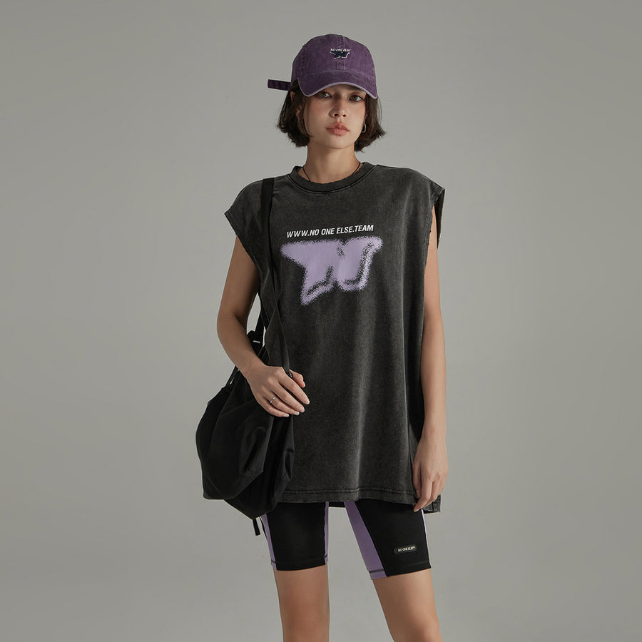 CHUU Printed Boxy Sleeveless Sporty T-Shirt