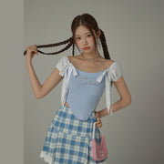 Unbalanced Chuu Lettering Ribbon Short Sleeve Top