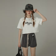 Chuu Lettering Logo Loose-Fitting Cropped Short Sleeve T-Shirt