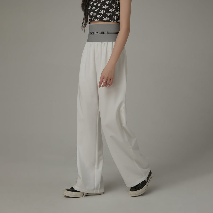 CHUU Contrast Letter High Waist Banded Wide Pants