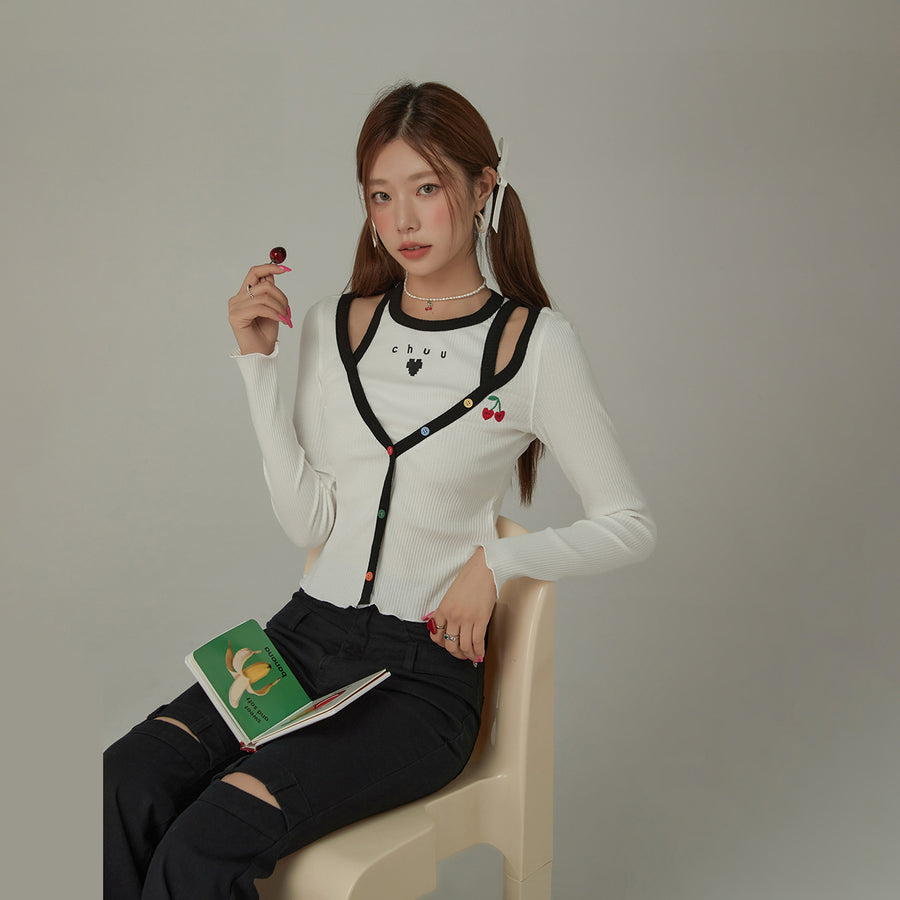 CHUU Rainbow Button Logo Layed Long Sleeve Top