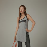 Slit Color Open Shoulder Sleeveless Top