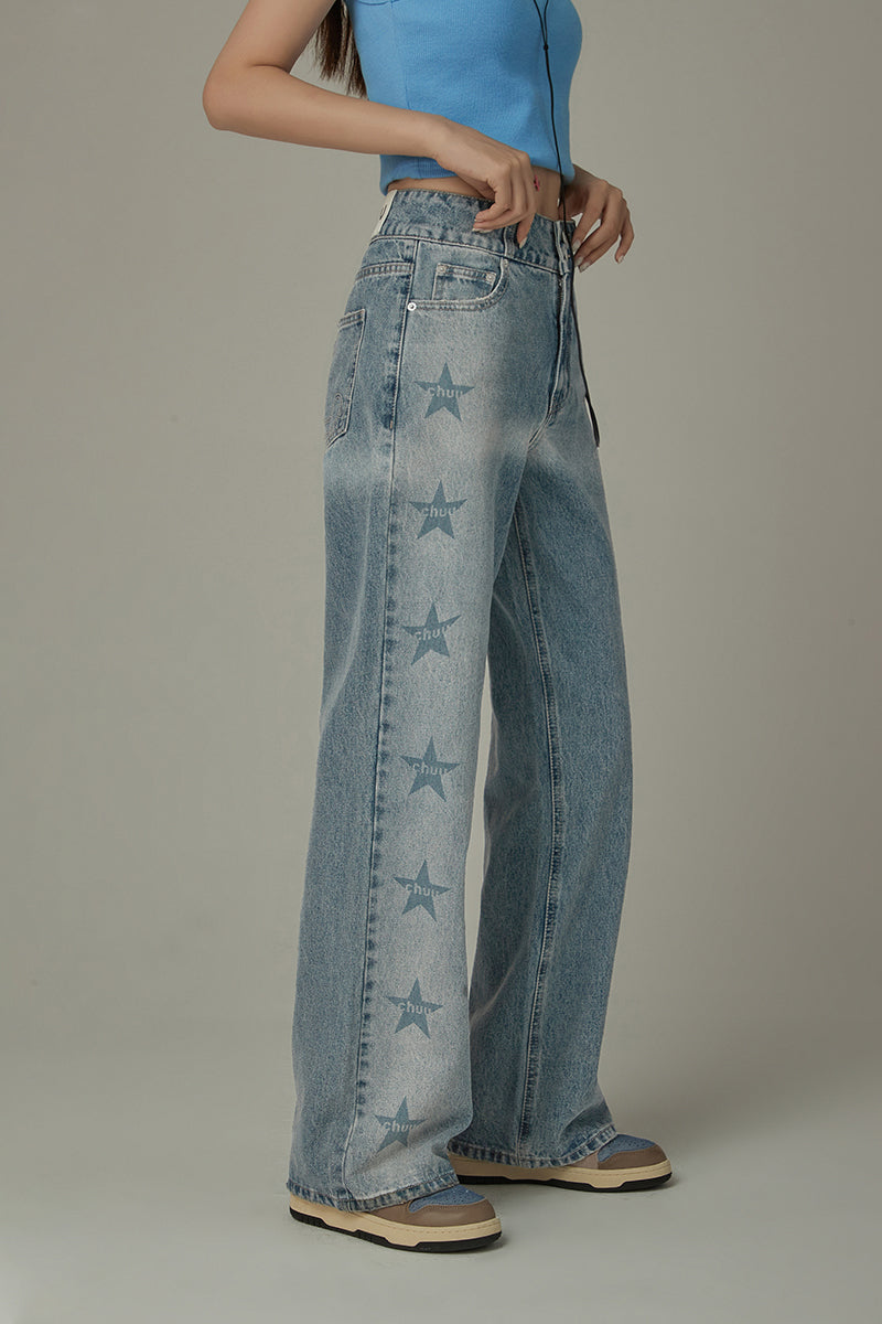 CHUU Side Logo Star Wide Denim Jeans