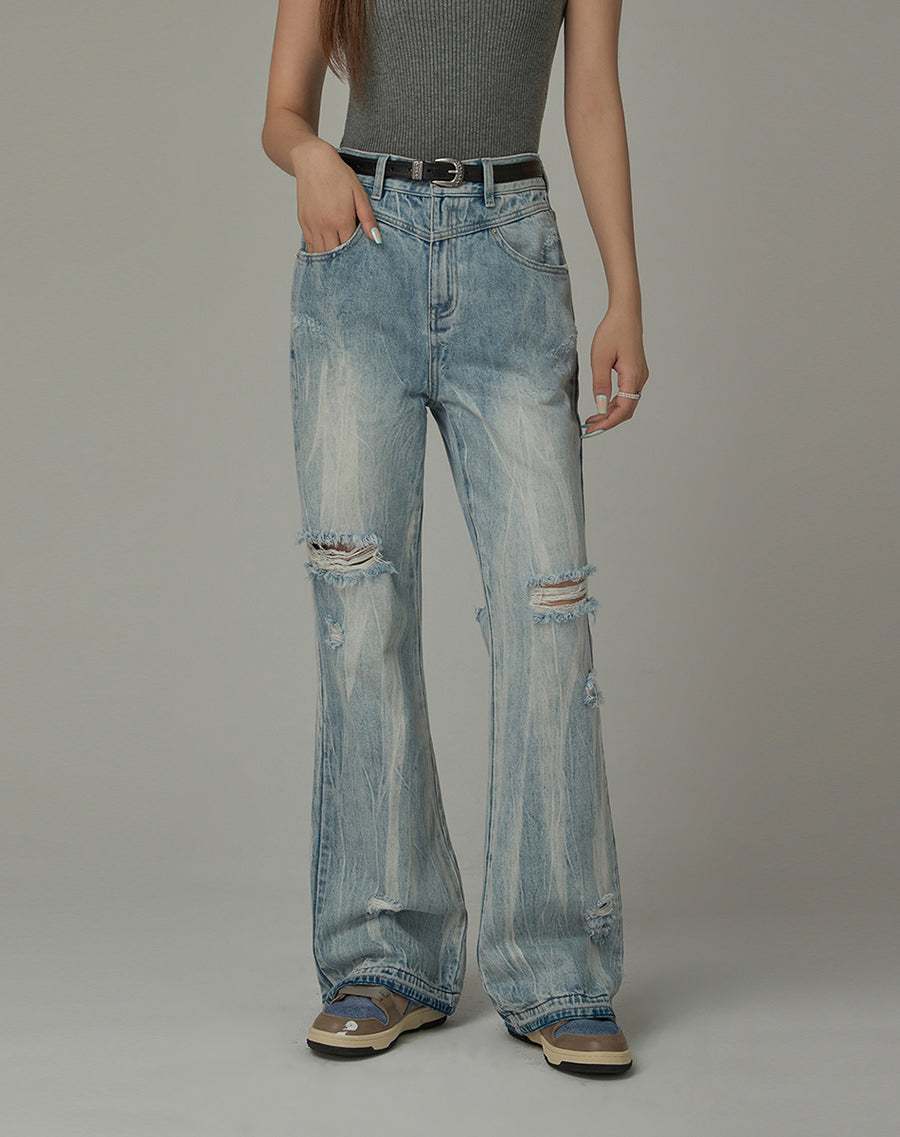 CHUU Tie-Dye Ripped Bootcut Jeans