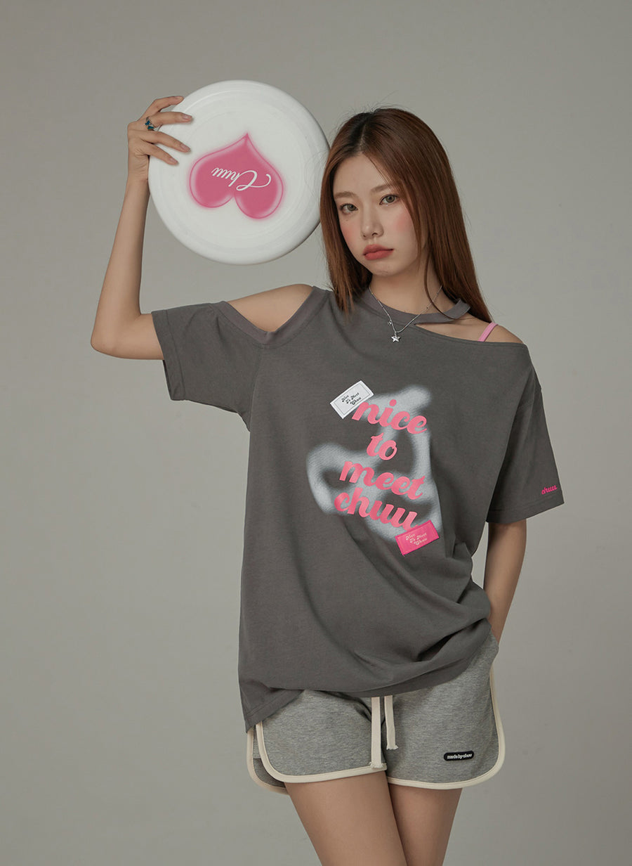 CHUU Nice To Meet Chuu Off-The-Shoulder Cherry T-Shirt