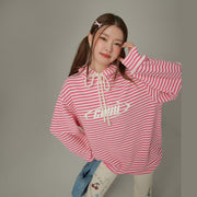 Logo Striped Loose Hoodie