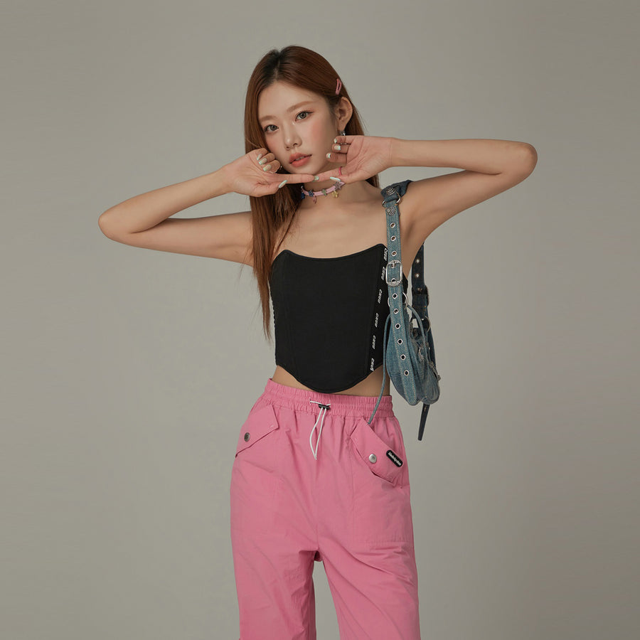 CHUU Lined Logo Unbalanced Tube Top