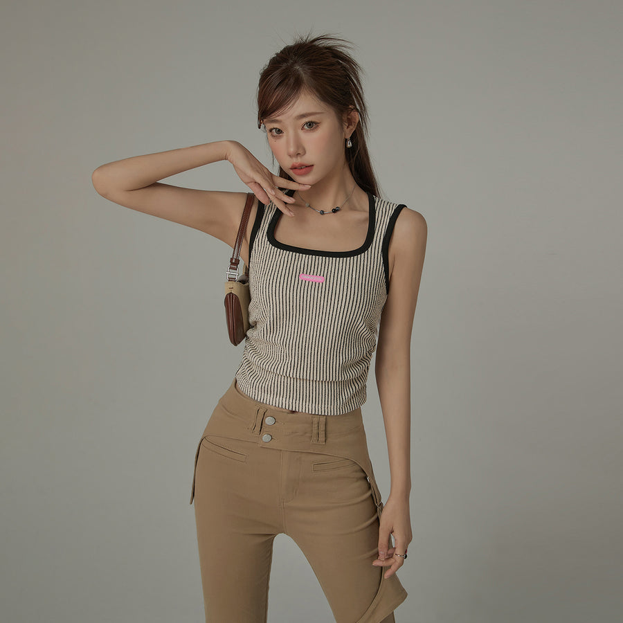 CHUU Square Neck Stripe Top