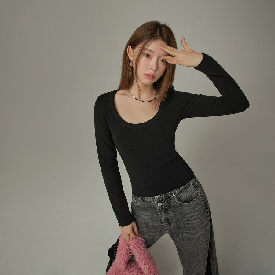 CHUU U Neck Basic Long Sleeve T-Shirt