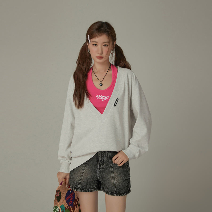 CHUU Maxi V-Neck Loose Fit Sweatshirt