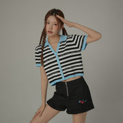 Chuu Lettering Striped Contrasting Color Knitted Sweater