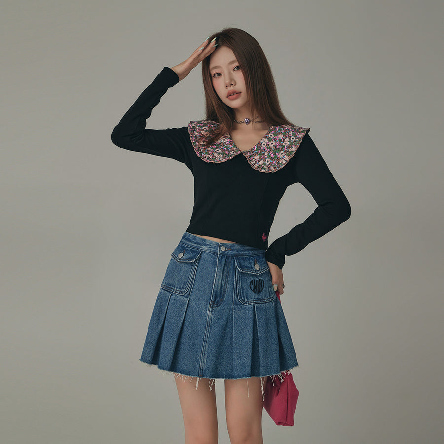 CHUU Flower Floral Collar Long Sleeved T-Shirt