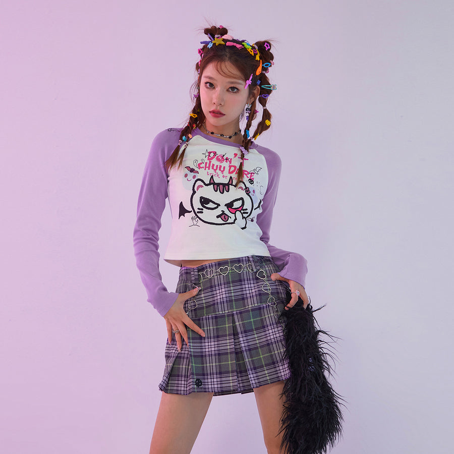 CHUU Crop Color Combination Sassy Character T-Shirt